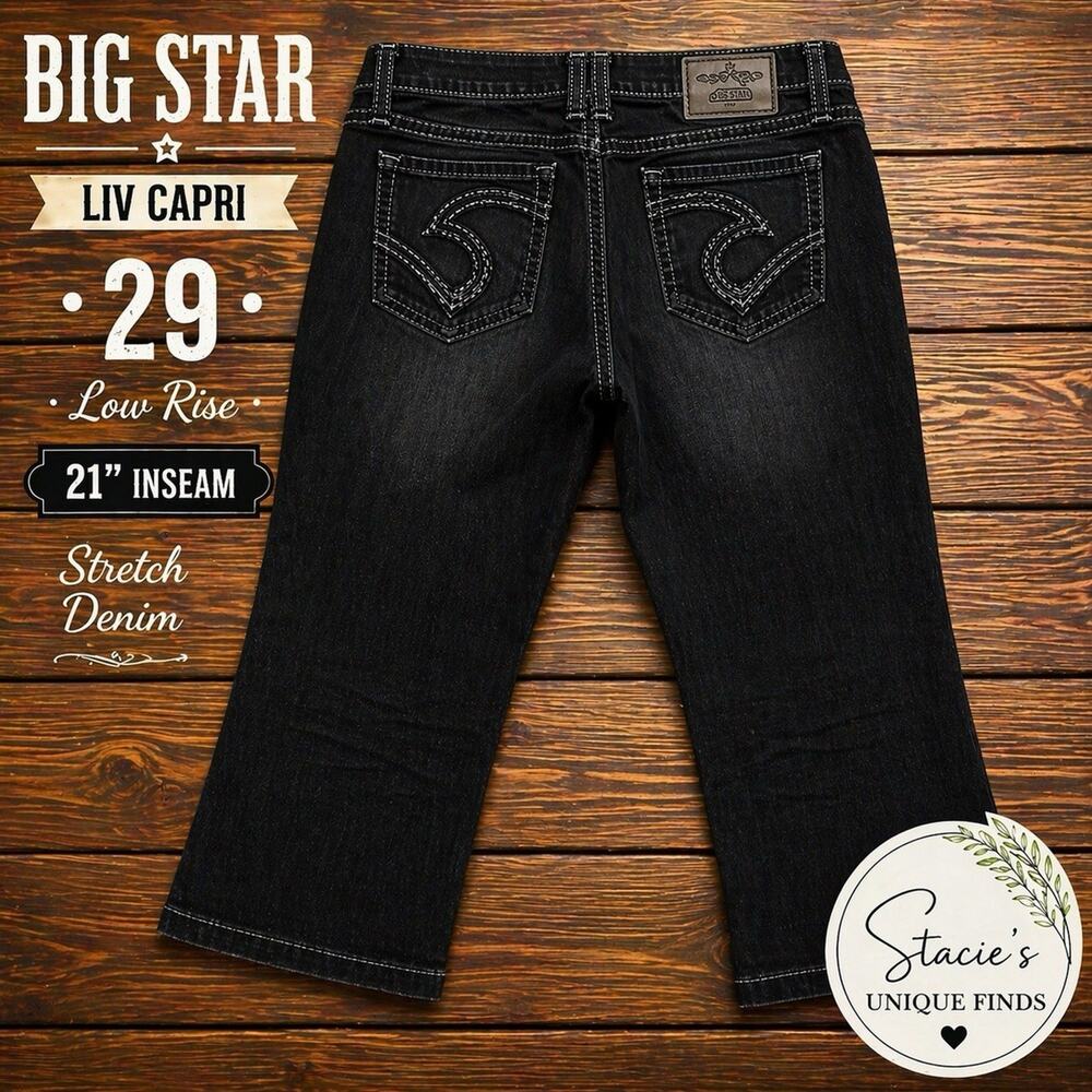 Big Star Liv Jeans Womens 29R Dark Wash Bootcut Stretch Capri